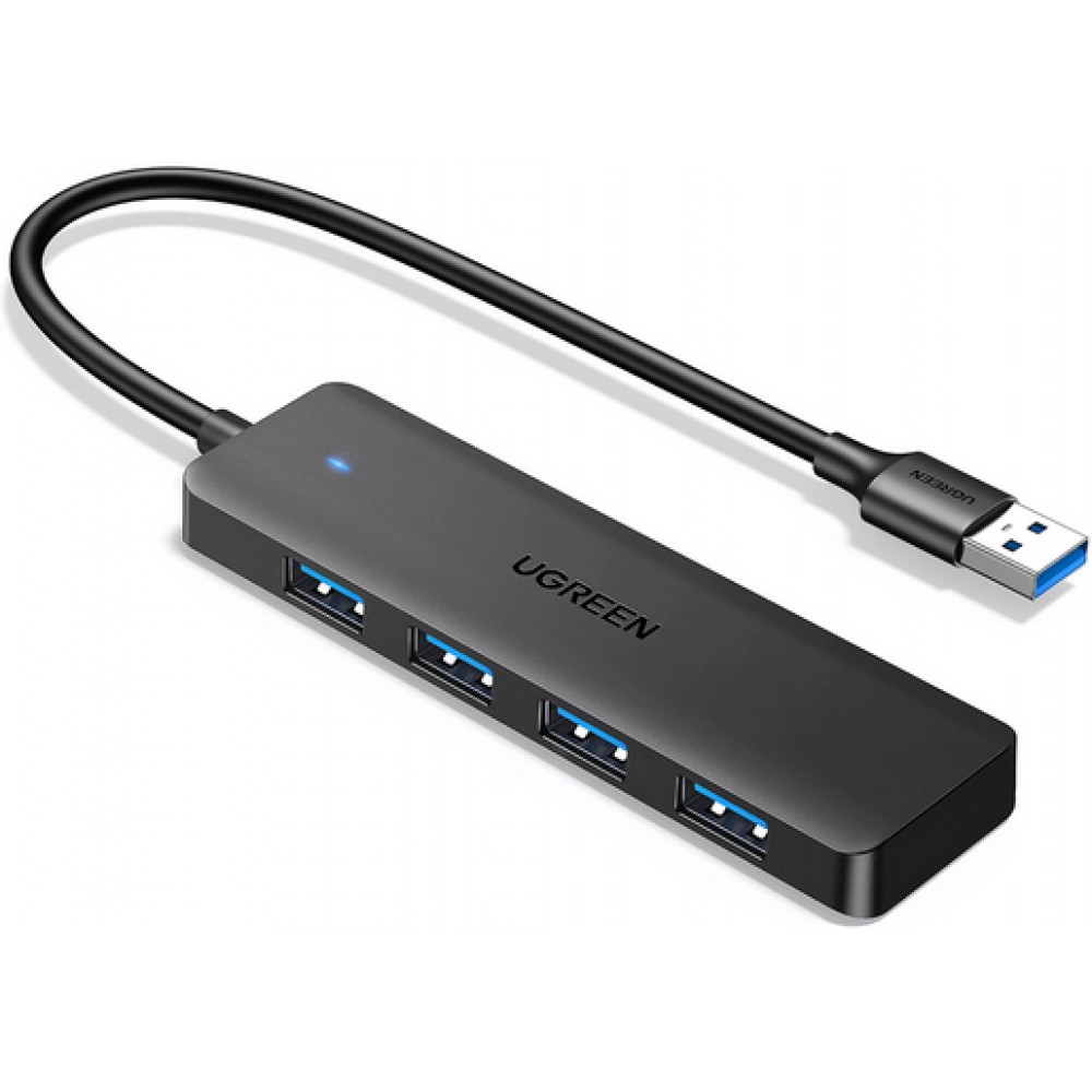 Ugreen USB-A Hub mit 4 Anschlüssen Multiport Highspeed 5Gbps extra schlank 4x USB-A 3.0 Plug and Play - Schwarz