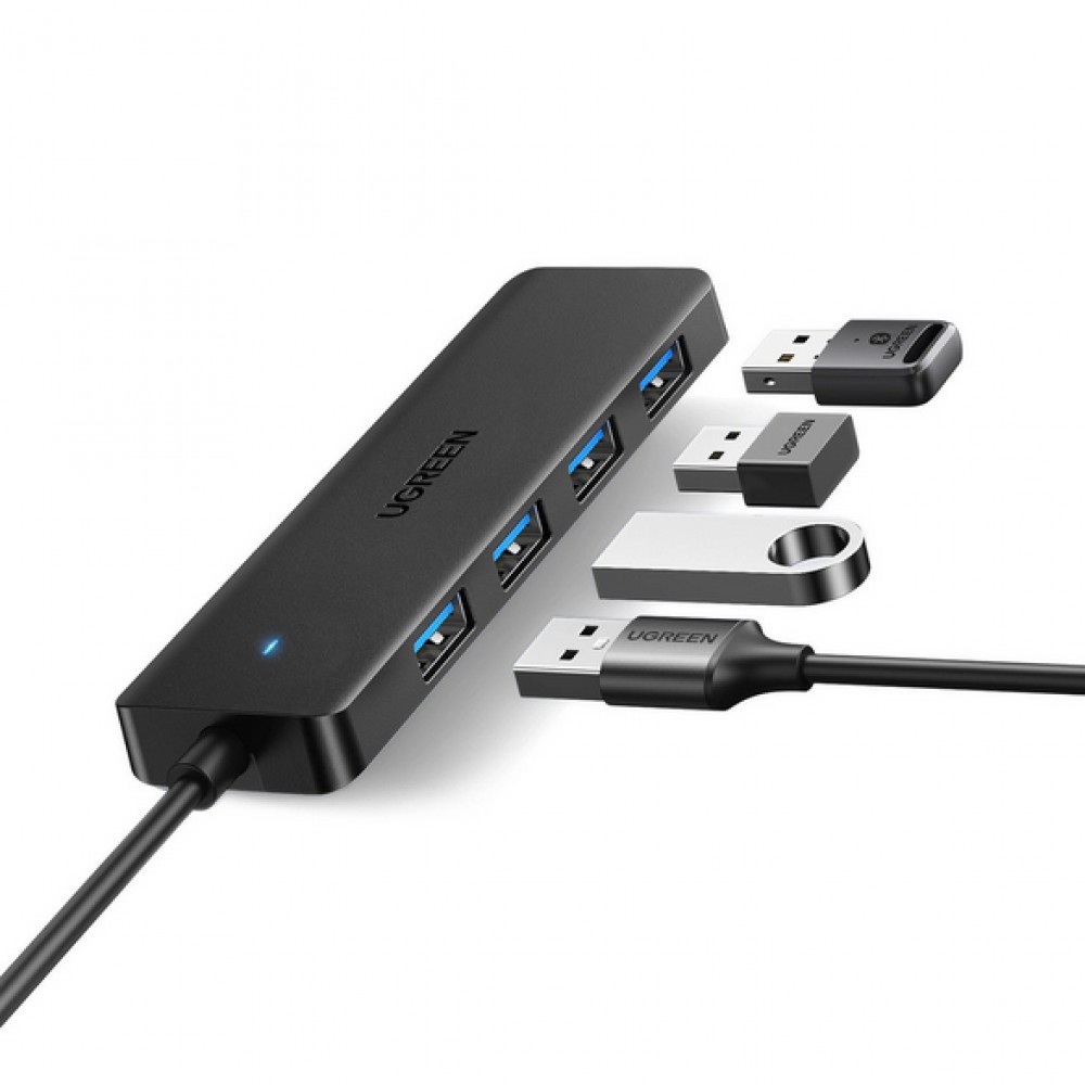 Ugreen USB-A Hub mit 4 Anschlüssen Multiport Highspeed 5Gbps extra schlank 4x USB-A 3.0 Plug and Play - Schwarz