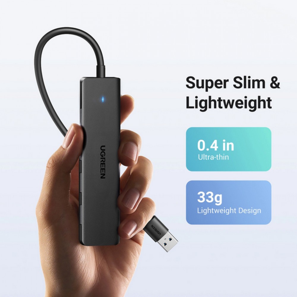 Ugreen USB-A Hub mit 4 Anschlüssen Multiport Highspeed 5Gbps extra schlank 4x USB-A 3.0 Plug and Play - Schwarz