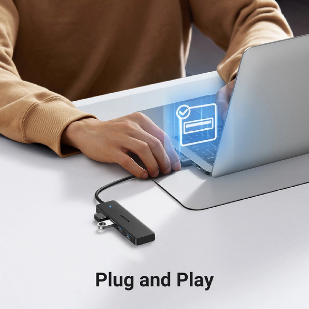 Ugreen USB-A Hub mit 4 Anschlüssen Multiport Highspeed 5Gbps extra schlank 4x USB-A 3.0 Plug and Play - Schwarz