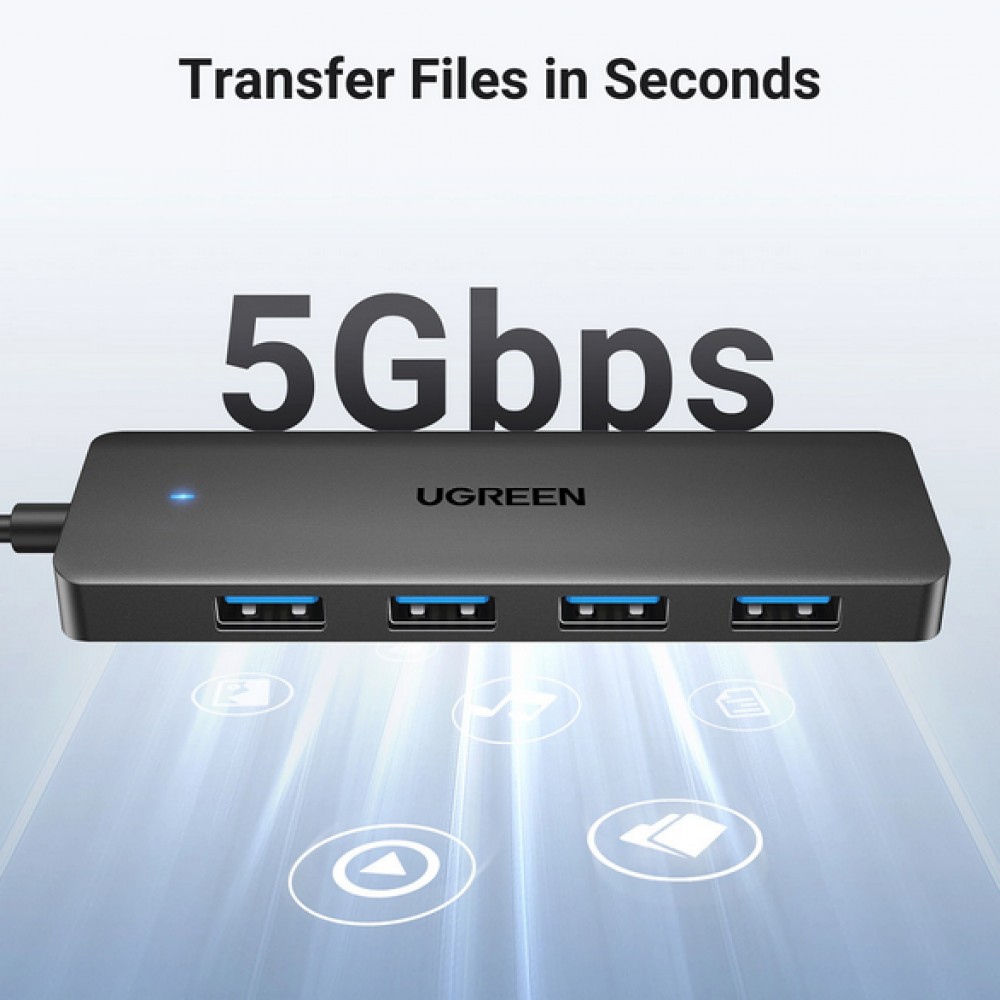 Ugreen USB-A Hub mit 4 Anschlüssen Multiport Highspeed 5Gbps extra schlank 4x USB-A 3.0 Plug and Play - Schwarz