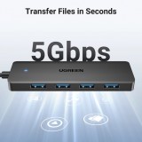 Ugreen USB-A Hub mit 4 Anschlüssen Multiport Highspeed 5Gbps extra schlank 4x USB-A 3.0 Plug and Play - Schwarz