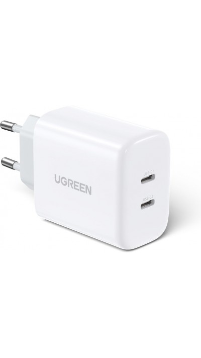 Ugreen double prise de charge USB-C 40W avec 2x ports Power Delivery Fast Charging - Blanc