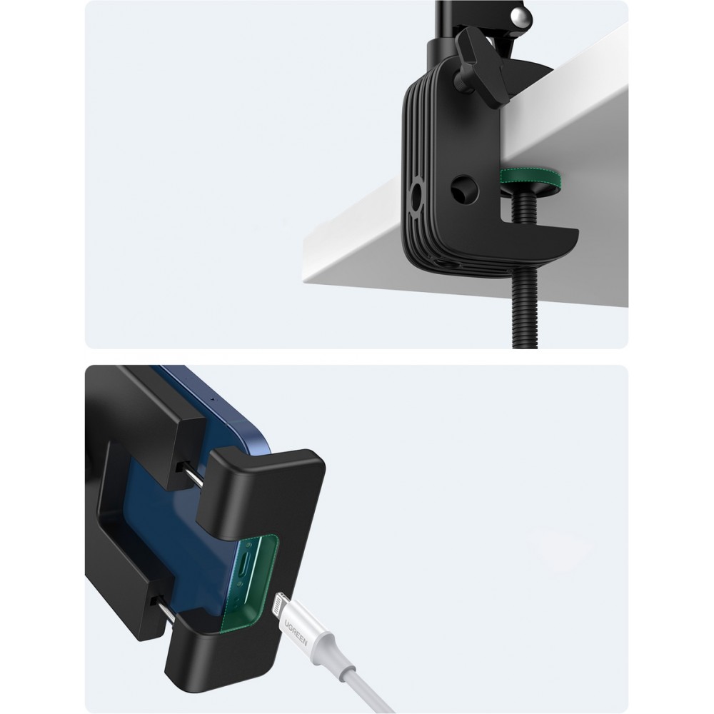 Ugreen support trépied bras pliant pour table bureau pour téléphone tablette - Noir