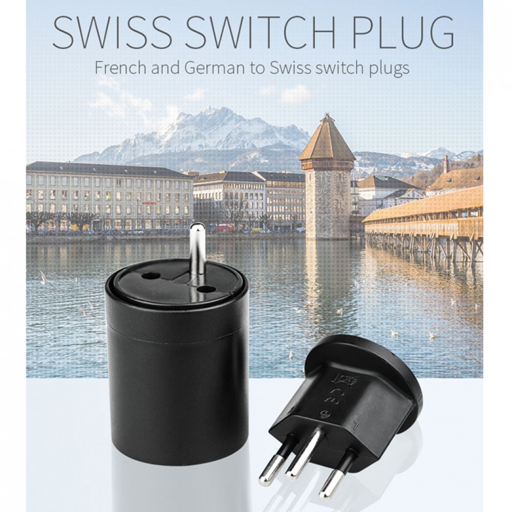 Adaptateur fixe Europe à Suisse - Universal Power Plug Adapter EU/CH - Noir