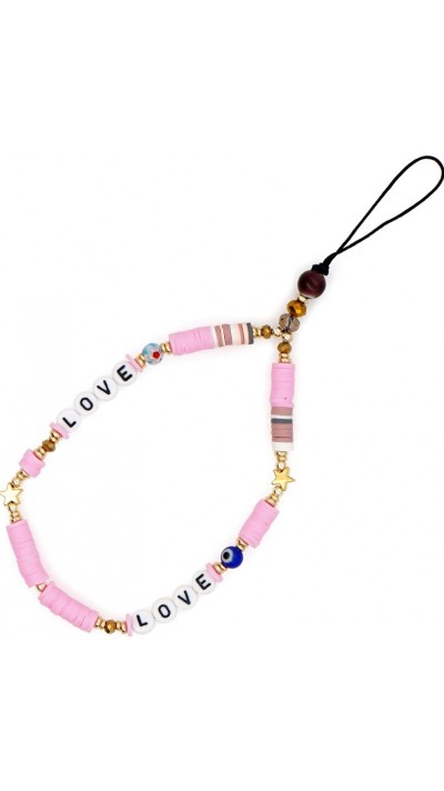 Bijou de téléphone universel / Pendentif bracelet à charms - N°14 Love & étoiles - Rose