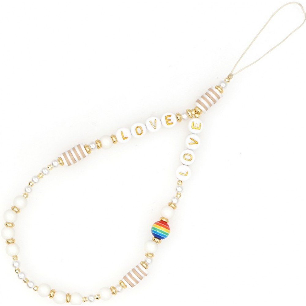 Bijou de téléphone universel / Pendentif bracelet à charms - N°16 Love - Blanc nacré