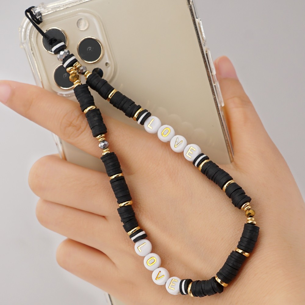 Bijou de téléphone universel / Pendentif bracelet à charms - N°18 Love - Noir