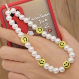 Bijou de téléphone universel / Pendentif bracelet à charms - N°21 Happy smiley faces - Blanc