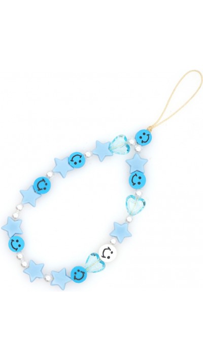 Bijou de téléphone universel / Pendentif bracelet à charms - N°32 Smiley & étoiles - Bleu