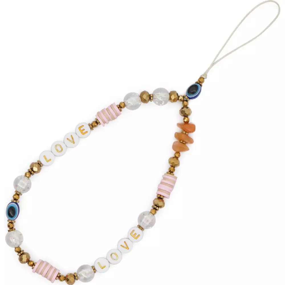 Universal Smartphone Armband Schmuck Charms - N°34 LOVE und Perlen - Rosa gold