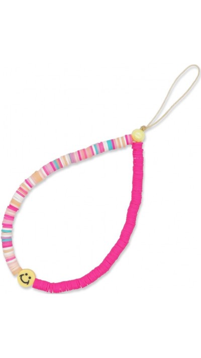 Bijou de téléphone universel / Pendentif bracelet à charms - N°52 Smiley - Rose pastel
