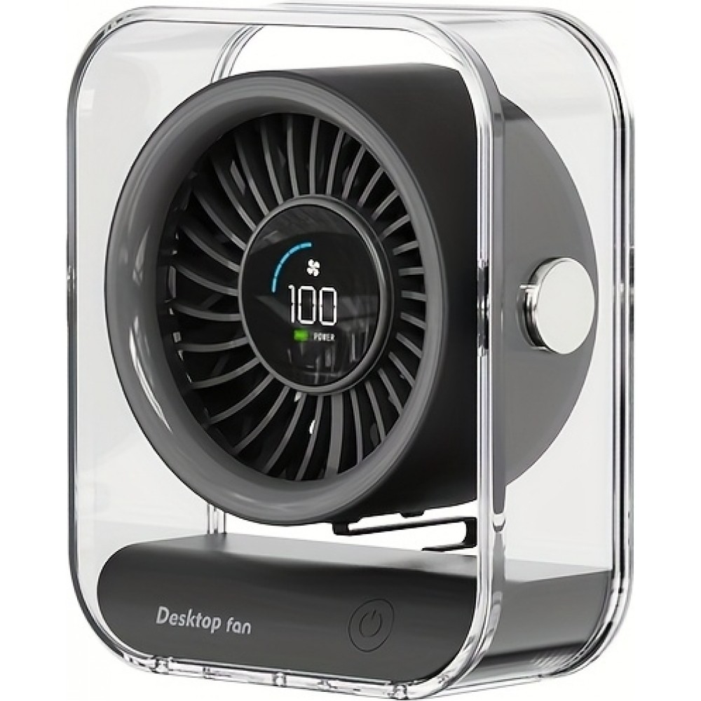 Ventilateur de bureau portable design transparent orientable avec écran LED (3 vitesses) - Noir