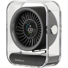 Ventilateur de bureau portable design transparent orientable avec écran LED (3 vitesses) - Noir