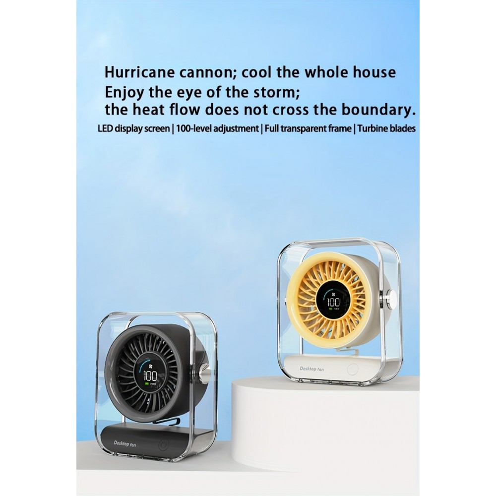 Ventilateur de bureau portable design transparent orientable avec écran LED (3 vitesses) - Noir