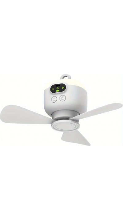 Ventilateur de camping rechargeable USB 8000 mAh avec lumière LED intégrée télécommandé blanc pour tente et extérieur - Blanc