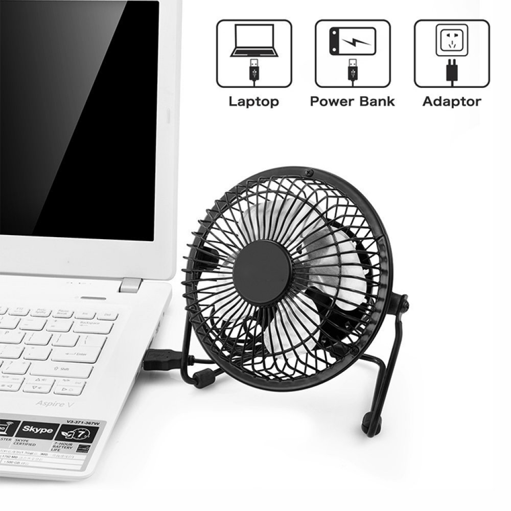 Ventilateur de table USB compact et rotatif pour la maison/le bureau/les voyages - Noir