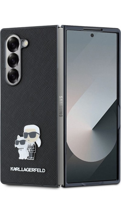 Coque Samsung Galaxy Z Fold6 -  Karl Lagerfeld Saffiano avec Karl et Choupette logo métallique - Noir