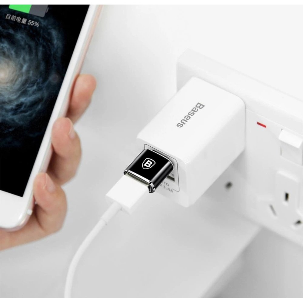 Baseus Mini USB-A zu USB-C OTG Adapter kompakt vielseitig hochwertig - Schwarz