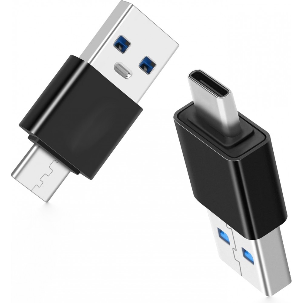 Adaptateur USB 3.0/3.1 vers USB-C transfert de donn&eacute;es rapide pour smartphones et PC (lot de 2) - Noir