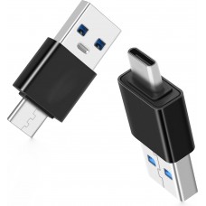 Adaptateur USB 3.0/3.1 vers USB-C transfert de donn&eacute;es rapide pour smartphones et PC (lot de 2) - Noir