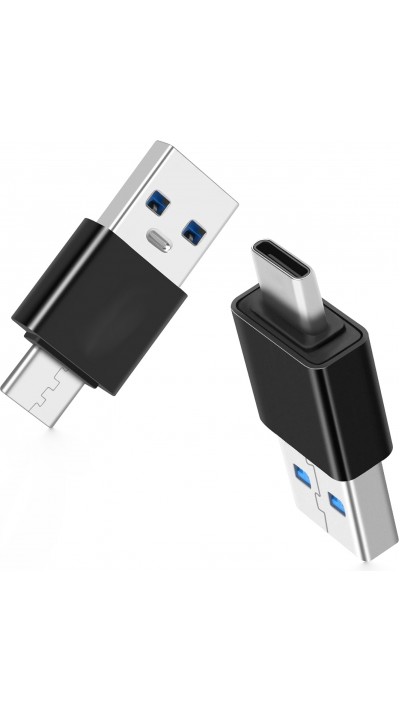 Adaptateur USB 3.0/3.1 vers USB-C transfert de donn&eacute;es rapide pour smartphones et PC (lot de 2) - Noir