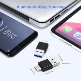 Adaptateur USB 3.0/3.1 vers USB-C transfert de donn&eacute;es rapide pour smartphones et PC (lot de 2) - Noir