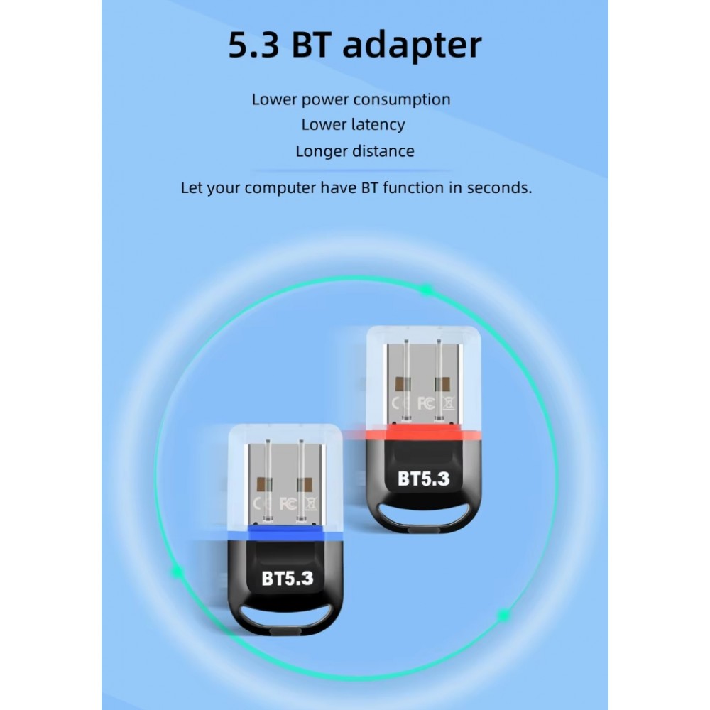 Adaptateur USB Bluetooth 5.3 dongle sans fil pour souris clavier et ordinateur portable - Noir