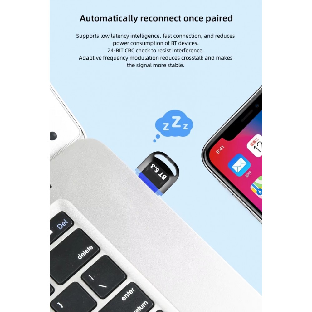 Adaptateur USB Bluetooth 5.3 dongle sans fil pour souris clavier et ordinateur portable - Noir