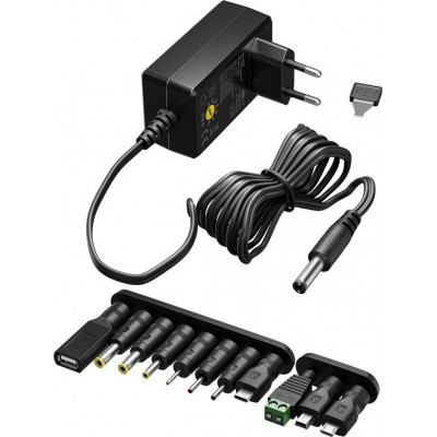 Alimentation universelle Goobay 3V&ndash;12V max. 3,6W adaptateur secteur r&eacute;glable avec 12 embouts - Noir