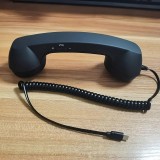 Ancien combin&eacute; t&eacute;l&eacute;phone r&eacute;tro pour mobile avec prise USB-C compatible avec mobiles tablettes et ordinateurs portables - Noir