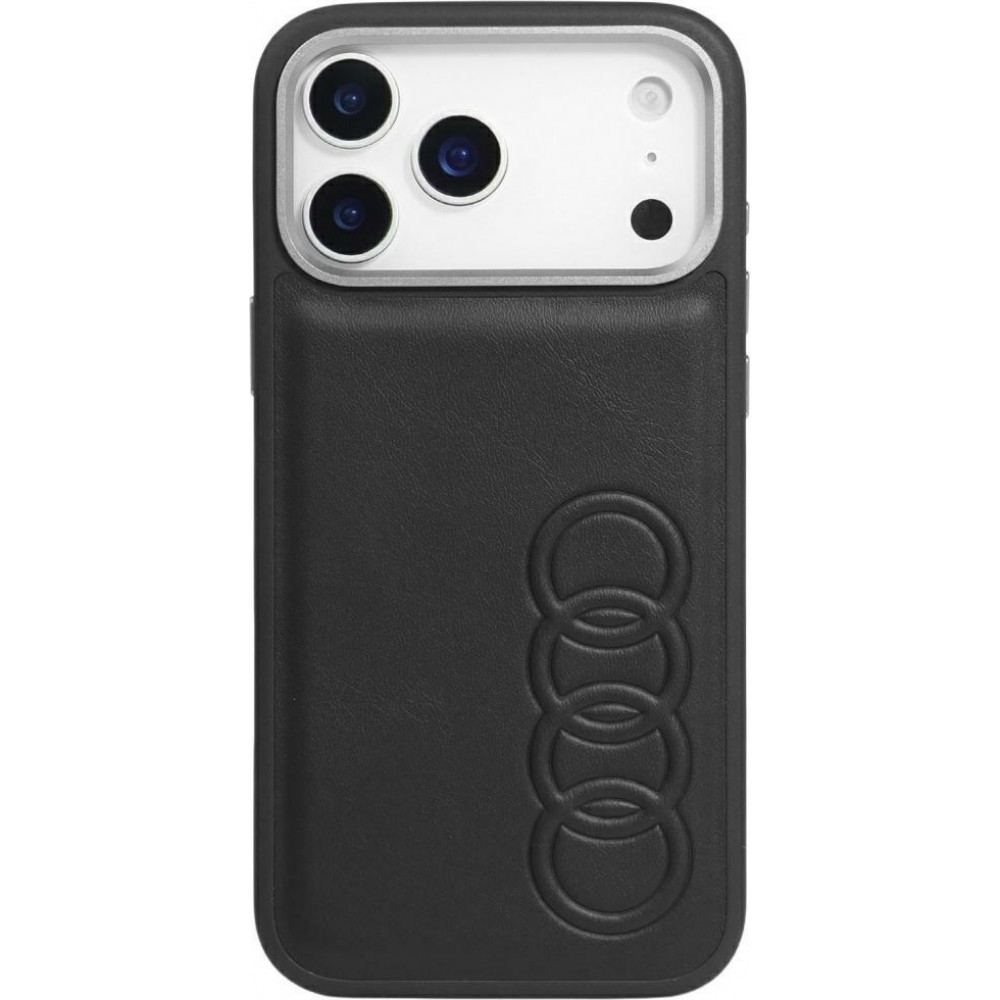 Coque iPhone 17 Pro - Audi TT MagSafe en cuir synthétique avec le logo en relief - Noir