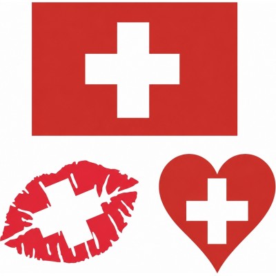 Autocollant tatouage temporaire 3D croix Suisse 60x60mm effet r&eacute;aliste (lot de 10 stickers) - Rouge