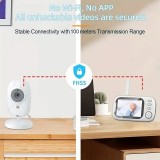 Babyphone caméra HD 720P écran 3,5" LCD vision nocturne audio bidirectionnel capteur température 8 berceuses - Blanc