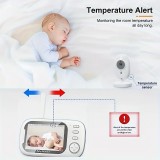 Babyphone caméra HD 720P écran 3,5" LCD vision nocturne audio bidirectionnel capteur température 8 berceuses - Blanc