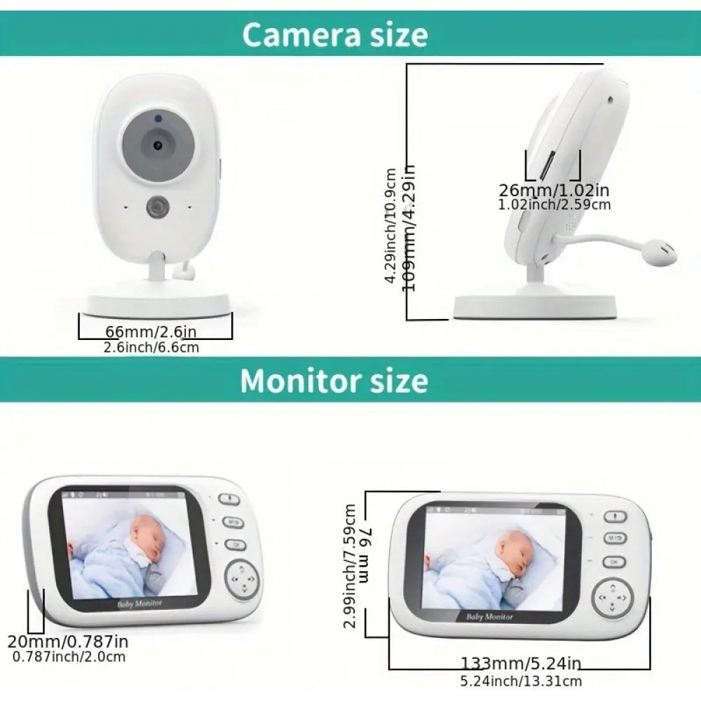 Babyphone caméra HD 720P écran 3,5" LCD vision nocturne audio bidirectionnel capteur température 8 berceuses - Blanc