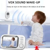 Babyphone caméra HD 720P écran 3,5" LCD vision nocturne audio bidirectionnel capteur température 8 berceuses - Blanc
