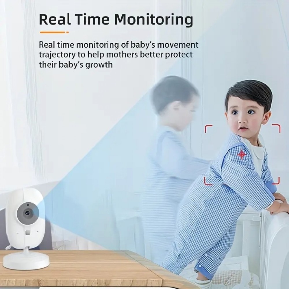 Babyphone caméra HD 720P écran 3,5" LCD vision nocturne audio bidirectionnel capteur température 8 berceuses - Blanc