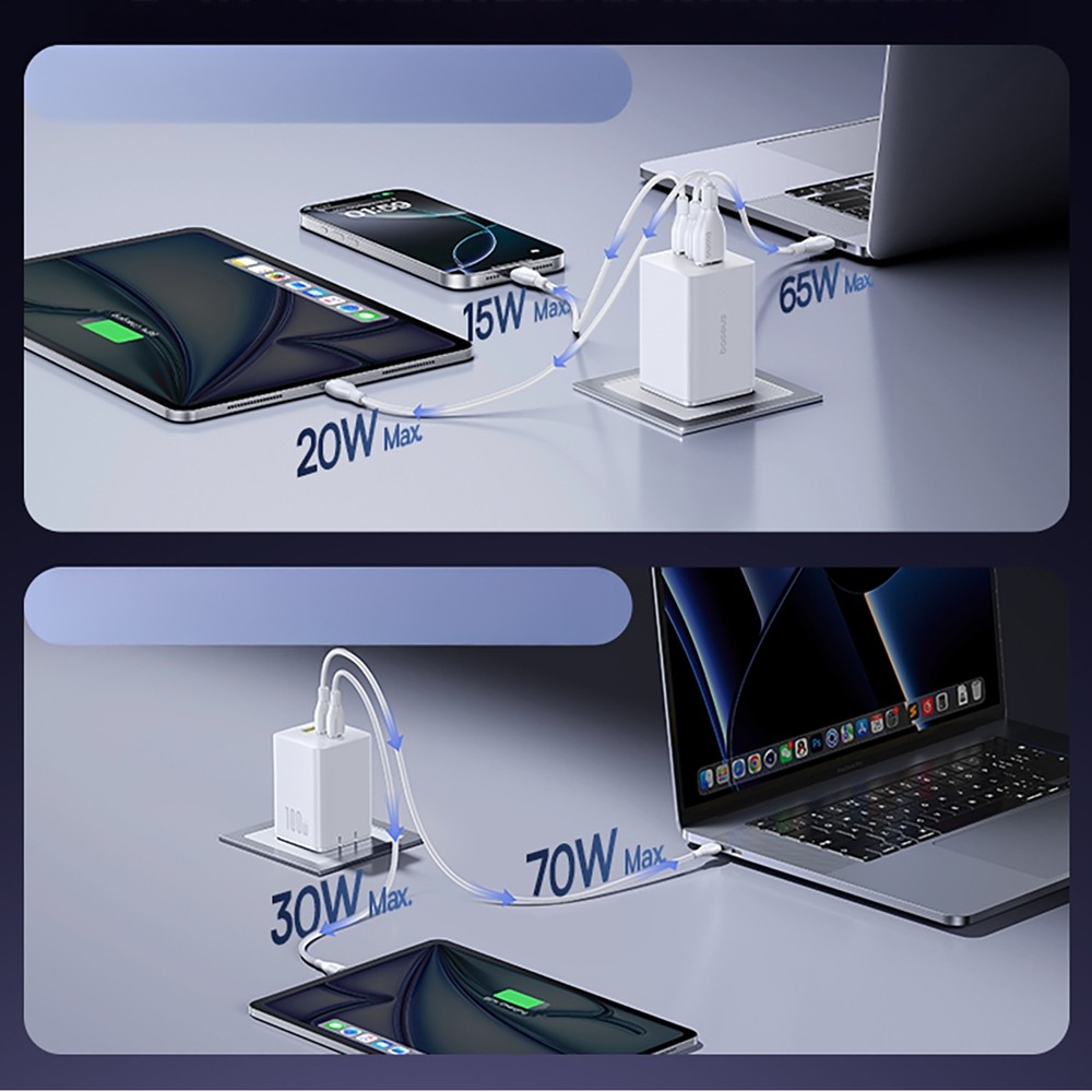 Baseus EnerFill FE11 3-in-1-Schnellladeger&auml;t f&uuml;r die Wandmontage 2x USB-C / USB-A 100W - Weiss