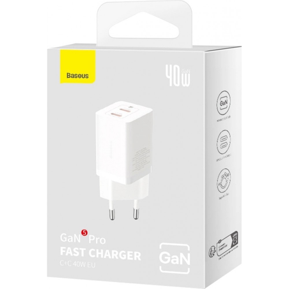 Baseus GaN5 Pro 40W Schnellladeger&auml;t 2x USB-C - Weiss