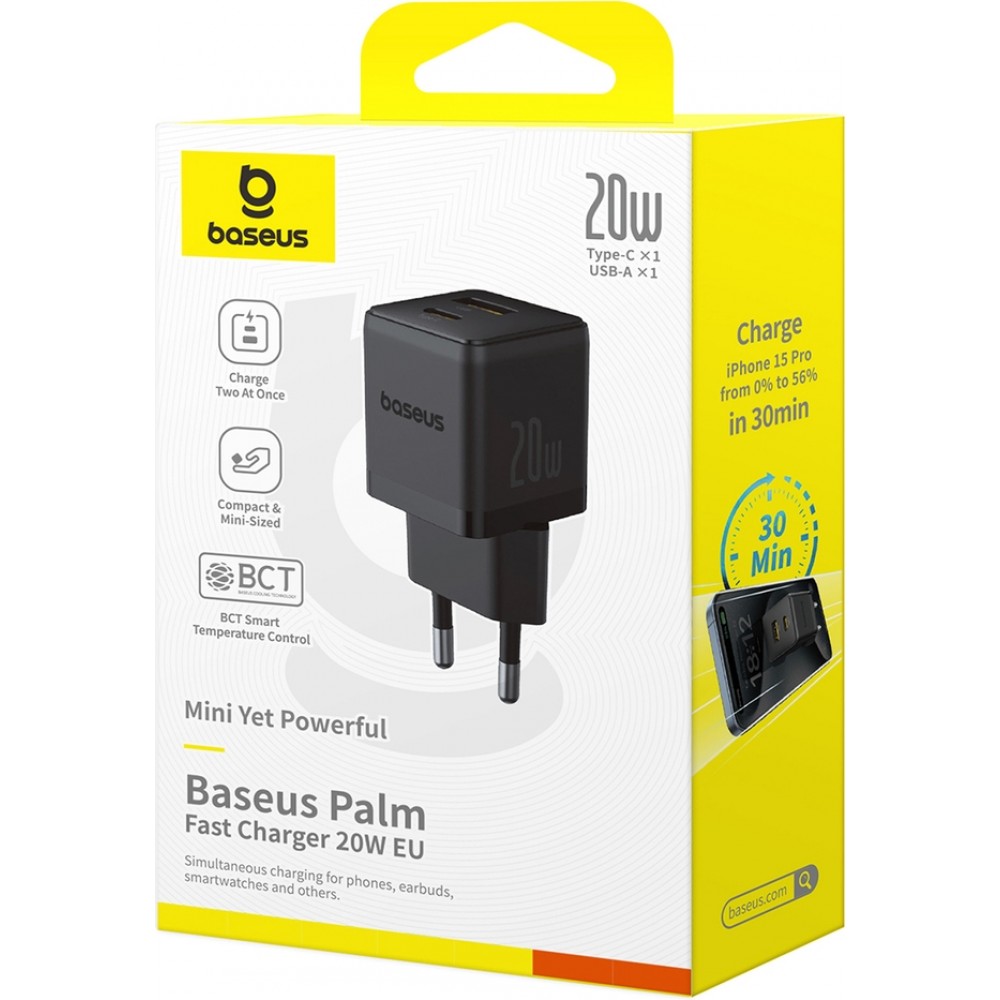 Baseus Palm 20W USB-C / USB-A Schnellladeger&auml;t Wandladeger&auml;t kompakt - Schwarz
