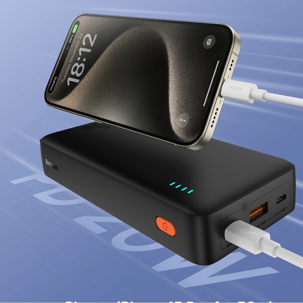 Powerbank batterie externe Baseus Airpow 20000mAh charge rapide 20W PD USB-A / USB-C - Noir