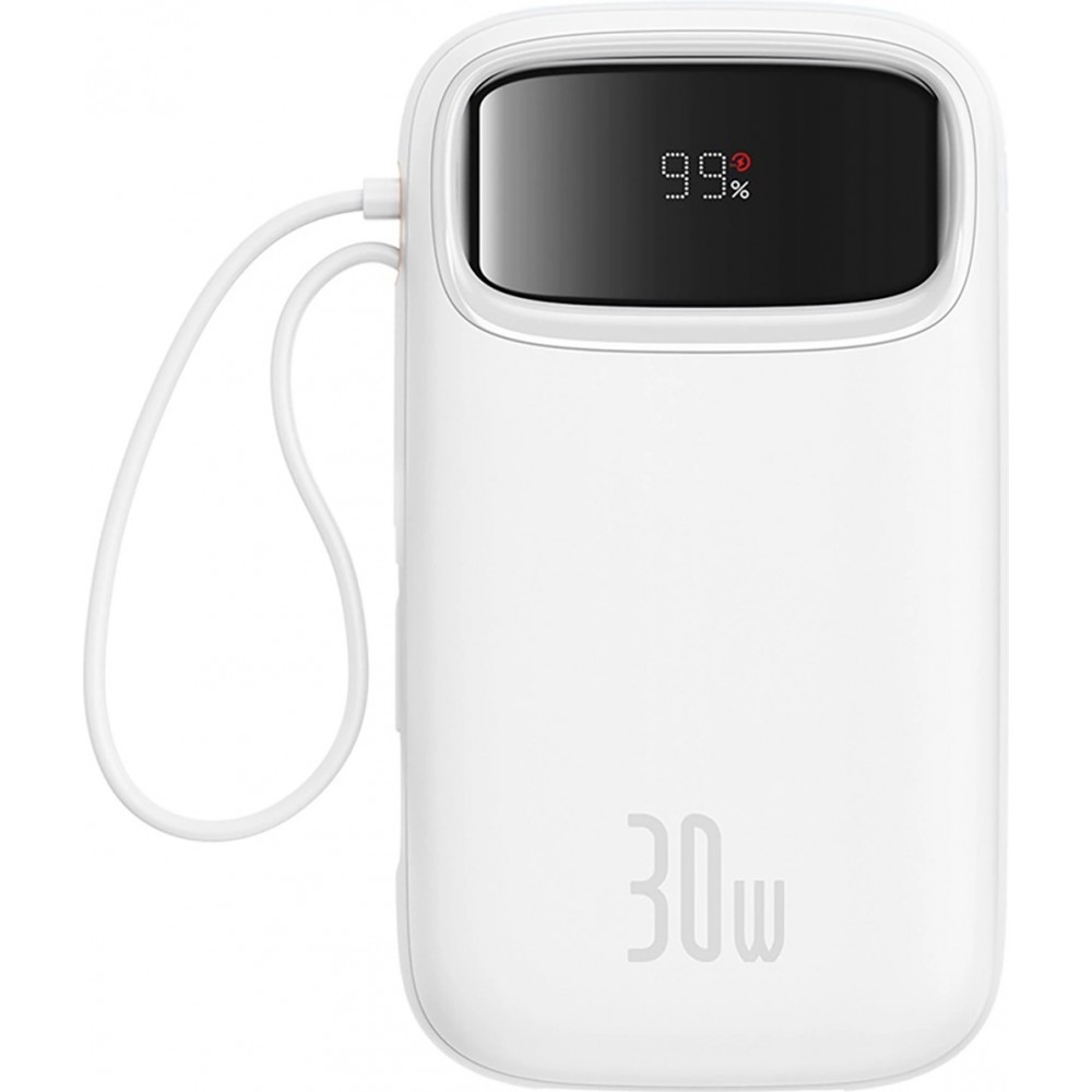 Baseus QPow 2 20000mAh 30W Powerbank mit 2 integrierten USB-C Kabeln - Weiss