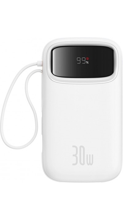Batterie Externe Baseus QPow 2 20000mAh 30W avec Câbles USB-C Intégrés - Blanc
