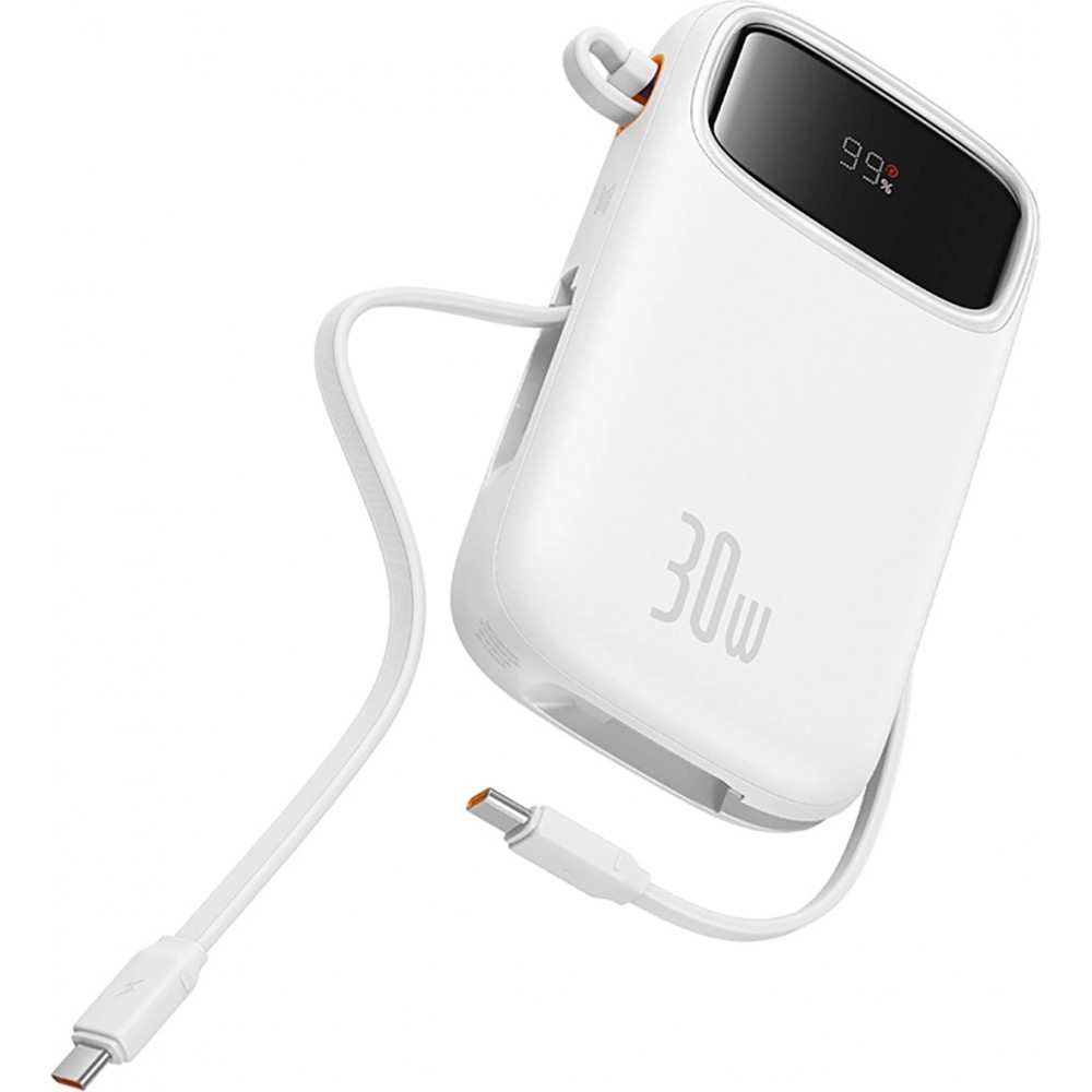 Baseus QPow 2 20000mAh 30W Powerbank mit 2 integrierten USB-C Kabeln - Weiss