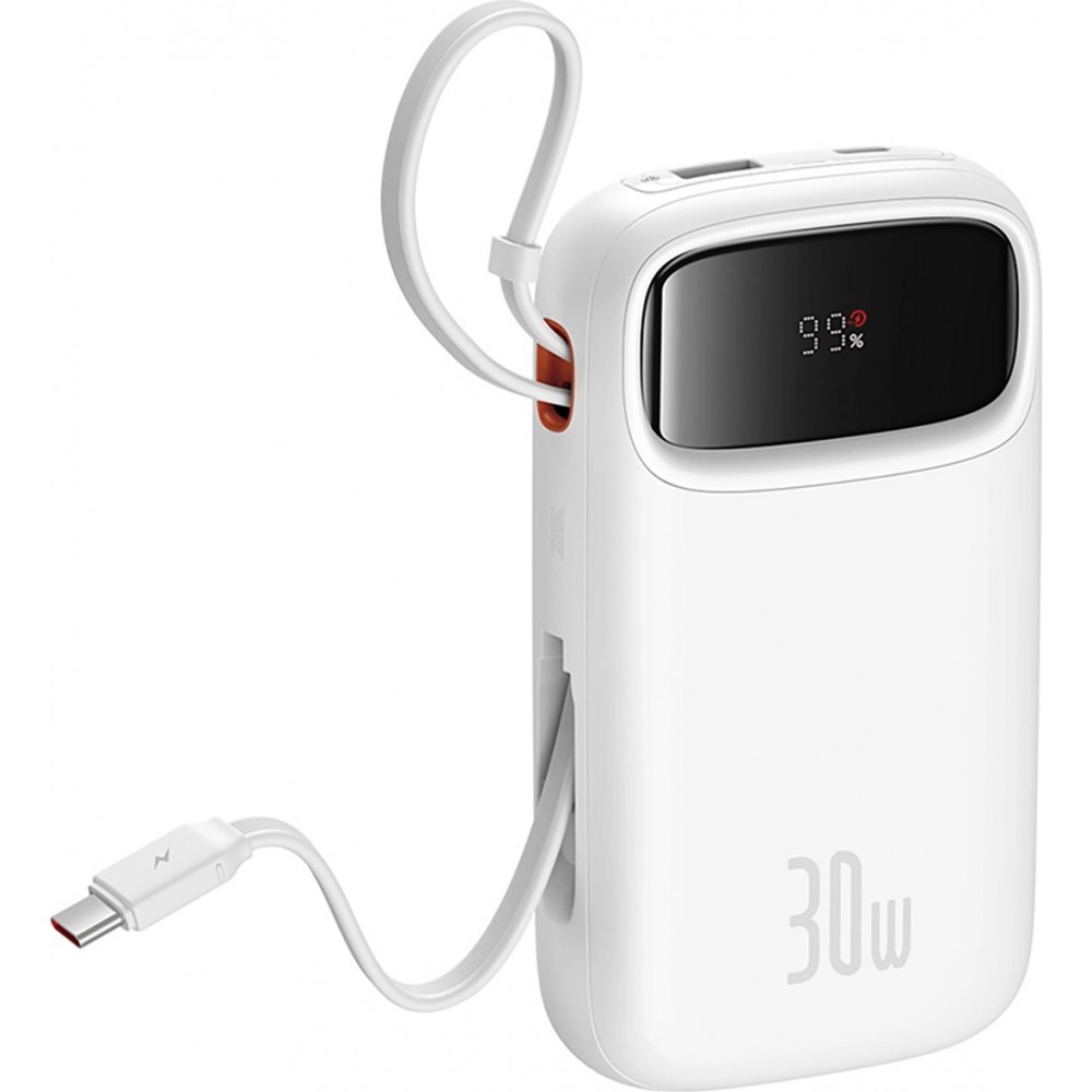 Baseus QPow 2 20000mAh 30W Powerbank mit 2 integrierten USB-C Kabeln - Weiss