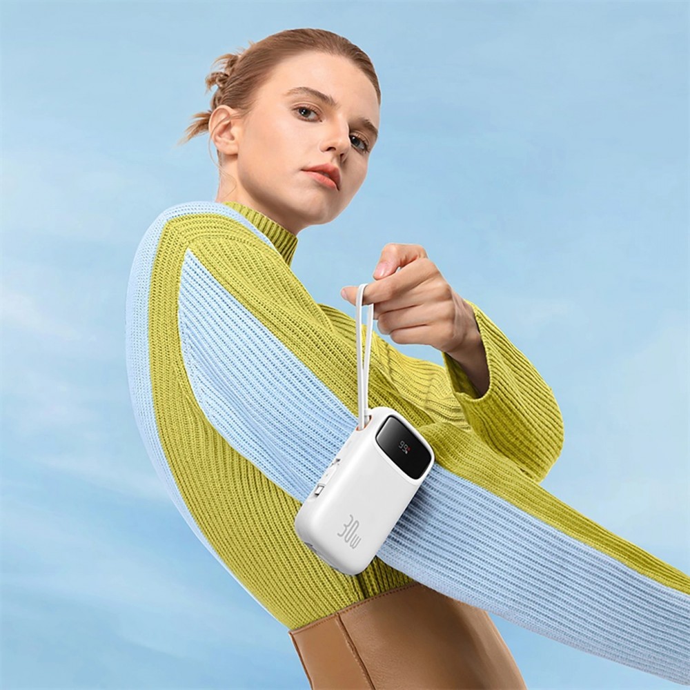 Baseus QPow 2 20000mAh 30W Powerbank mit 2 integrierten USB-C Kabeln - Weiss