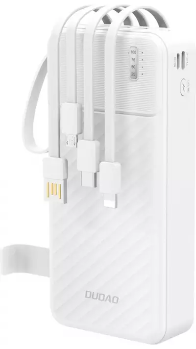 Batterie externe Dudao K11 Pro Powerbank 20000mAh avec câbles intégrés - Blanc