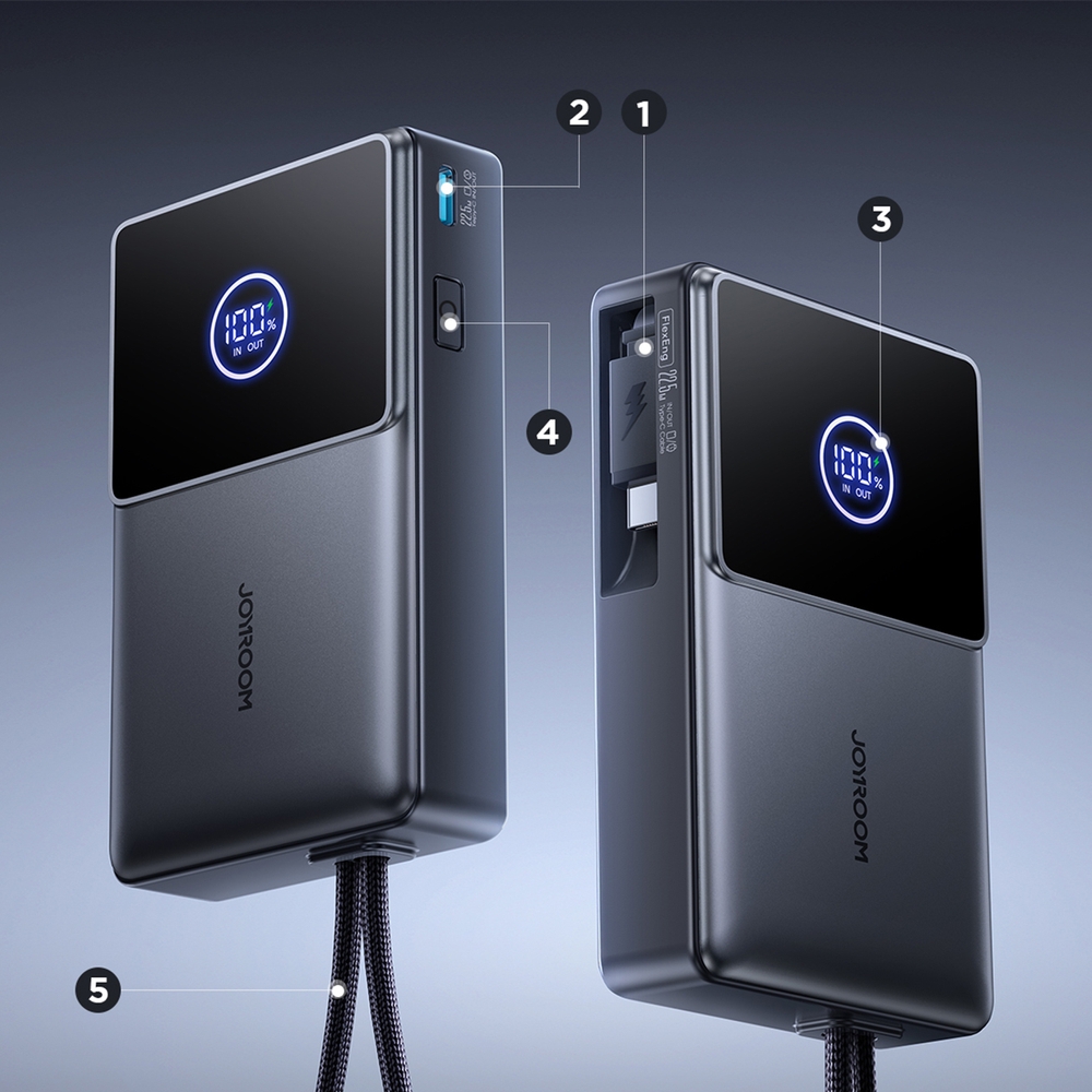 Batterie externe Joyroom JR-PR1 10000mAh 22.5W powerbank avec câble USB-C rétractable intégré - Noir