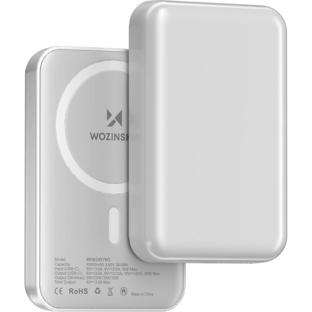 Batterie externe magnétique MagSafe Wozinsky 10000 mAh PD 20W chargeur portable Power Bank - Blanc